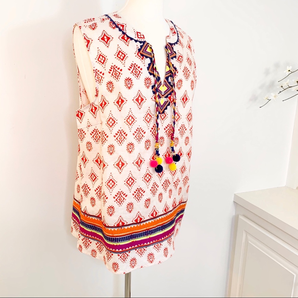 Chelsea & Theodore Linen Embroidered Boho Top - Picture 6 of 13